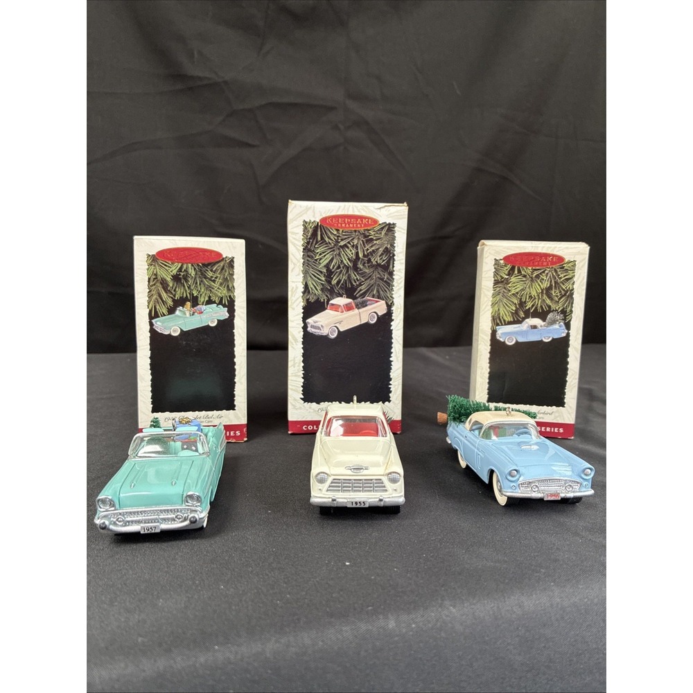 Hallmark Keepsake Ornaments 1956 Ford 1957 Chevy Bel Air 1955 Chevy Truck Set 3